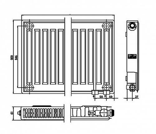 Kermi FTV 11 900x3000 панельный радиатор с нижним подключением