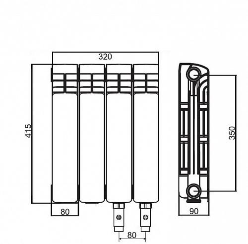 Rifar Alum Ventil 350 - 7 секции алюминиевый радиатор с нижним правым подключением