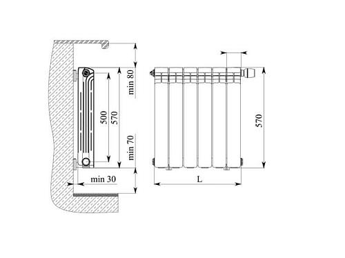 Rifar Alp Ventil 500 12 секции биметаллический радиатор с нижним правым подключением