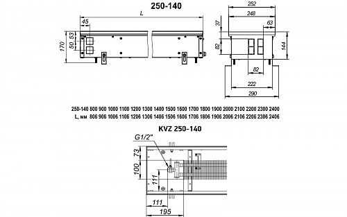 Techno Usual 250-140-3000 KVZ Внутрипольный конвектор с естественной конвекцией