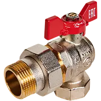 ROMMER Кран шаровой угловой с американкой, ВР/НР, ручка бабочка 1"