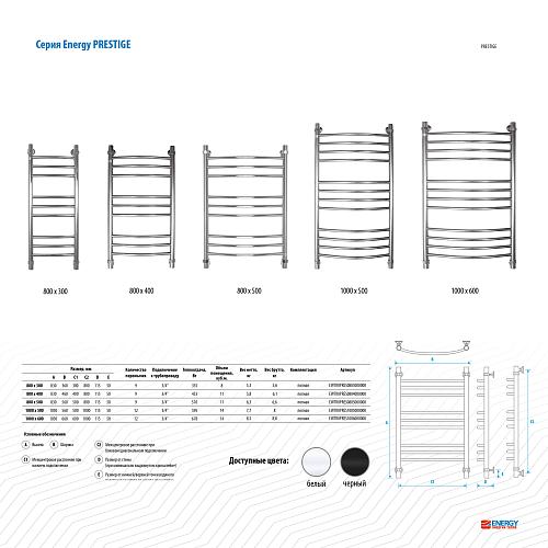 Energy Prestige 800х300 черный матовый Водяной полотенцесушитель