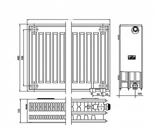 Kermi FTV 33 400х900 панельный радиатор с нижним подключением