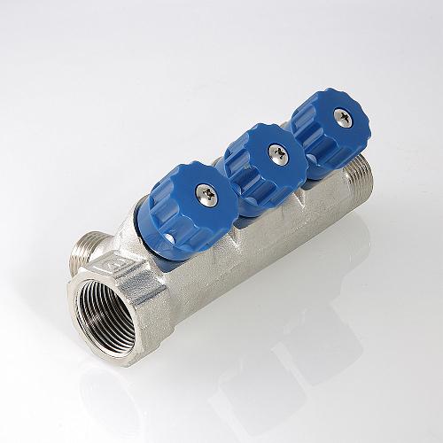 Valtec 3/4", 4 х 1/2" Коллектор 4 вых. с регулирующими вентилями и наружной резьбой (плоское уплотнение)