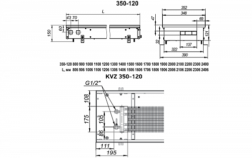 Techno Usual 350-120-3200 KVZ Внутрипольный конвектор с естественной конвекцией