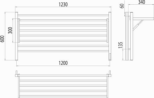 Terminus Горизонт П8 1200х600 КС черный муар матовый Электрический полотенцесушитель