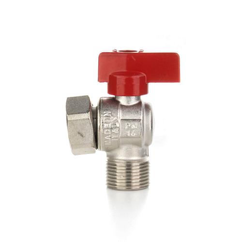 Elsen Кран шаровой угловой НВ 1/2" - 1/2", НВ, ручка - флажок красная, с накидной гайкой