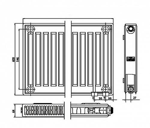 Kermi FTV 12 600x600 панельный радиатор с нижним подключением