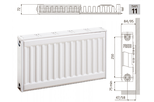 Prado Universal U11 300x1100 стальной панельный радиатор с нижним подключением