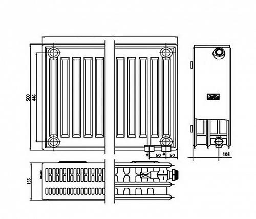 Kermi FTV 33 500х900 панельный радиатор с нижним подключением