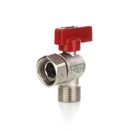 Elsen Кран шаровой угловой НВ 1/2" - 1/2", НВ, ручка - флажок красная, с накидной гайкой