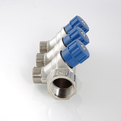 Valtec 1", 4 х 1/2" Коллектор 4 вых. с регулирующими вентилями и наружной резьбой (плоское уплотнение)