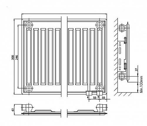 Kermi FTV 10 300x500 панельный радиатор с нижним подключением