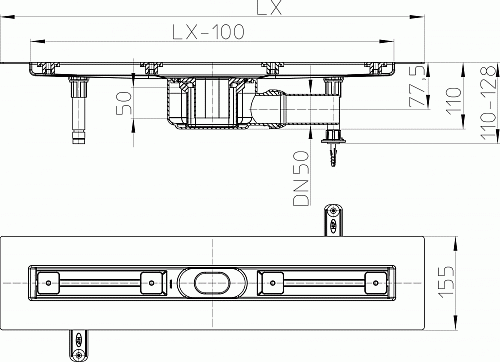 HL 50F.0/70 Плоский душевой лоток длиной 700 мм без решетки