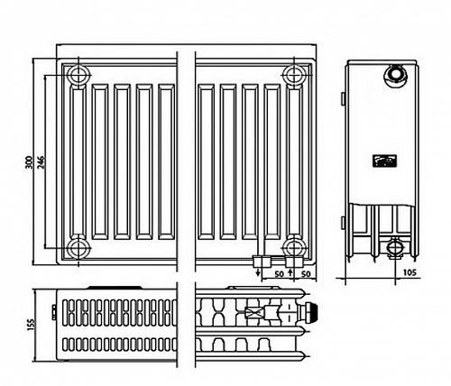 Kermi FTV 33 300х1400 панельный радиатор с нижним подключением