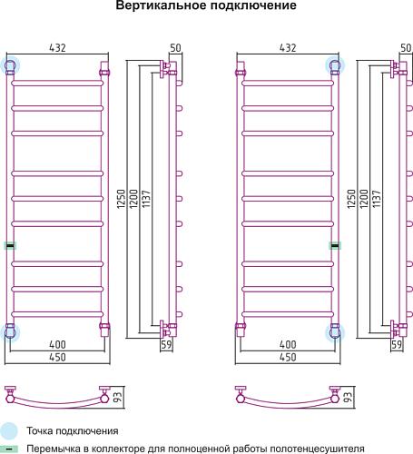 Сунержа Галант 1200x400 Водяной полотенцесушитель 
